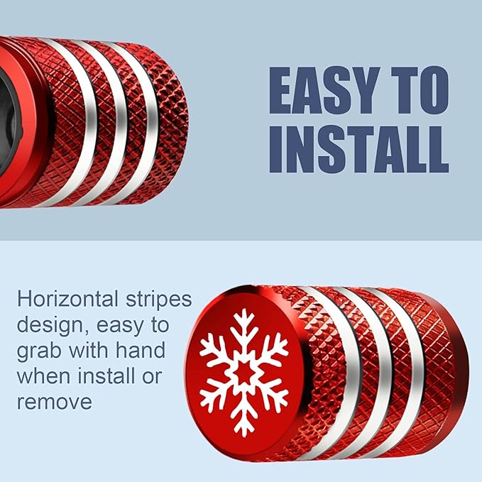 Tire Valve Stem Cap Cover - (5 Pack) Tire Air Caps Metal with Plastic Liner Corrosion Resistant Leak-Proof Snow Snowflake for Car Motorcycle Bike Red