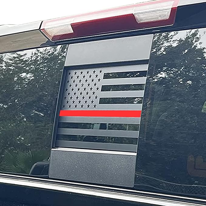 Zxiaochun Rear Middle Window American Flag Decal for Chevy Silverado/GMC Sierra 2019 2020 2021 2022 2023 2024 2025 2026 Back Sliding Center Window Glass USA Flag Vinyl Sticker(Thin Red Line)
