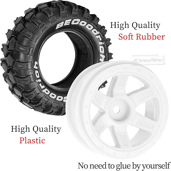 RC Wheels and Tires Off-Road Buggy Tires for 1/12 1/14 1/16 RC Off Road Monster Truck E-REVO Summit REDCAT HPI SAVAGEGT-2XS Volcano-16,1/12 1/14 1/16 Wheels Tires Set Pre-glued,White