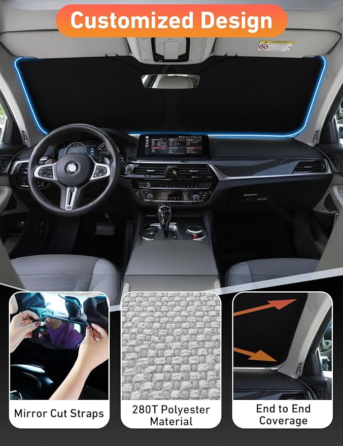 EcoNour Windshield Sunshade for Toyota Corolla 2014-2017 2018 2019 L, LE (Eco/Plus), S, SE, XLE, XSE Sun Visor for Front Windshield & Window Sun Shade Cover, UV Heat Protector, Car Accessories