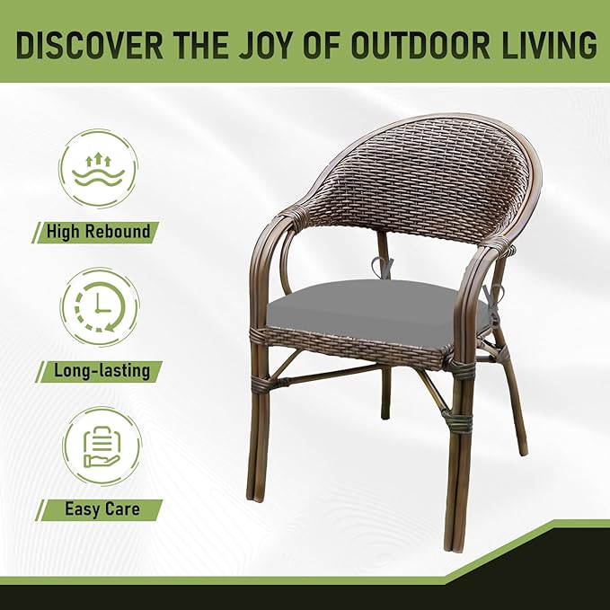 Basic Beyond Outdoor Chair Cushions Set of 4, Outdoor Cushions for Patio Furniture, Water Resistant Patio Chair Cushions with 2 Ties, 17x16x2, Light Grey