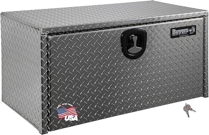 Buyers Products 1705153 Diamond Tread Aluminum Underbody Truck Tool Box, 14 x 12 x 30, Made in USA, .100 in. Thick, Corrosion Resistant, Locking Compression Latch, Secure Storage for Work Trucks