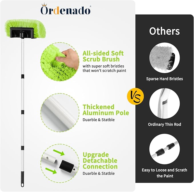 Ordenado 62" Car Wash Brush with Long Handle, Soft Bristle Car Cleaning Brush Supplies, Cars Brushes for Washing Exterior, Cars Washing Brushes Scratch-Free Wash Mop Kit, Universal for RV Truck SUV