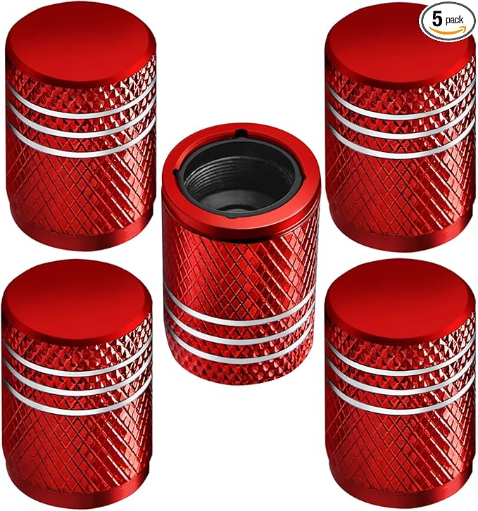 Tire Valve Stem Caps for Car Tire Cap 5 Pack Corrosion Resistant Leak-Proof Premium Alloy Universal fit for Car Bike Truck Motorcycle Red