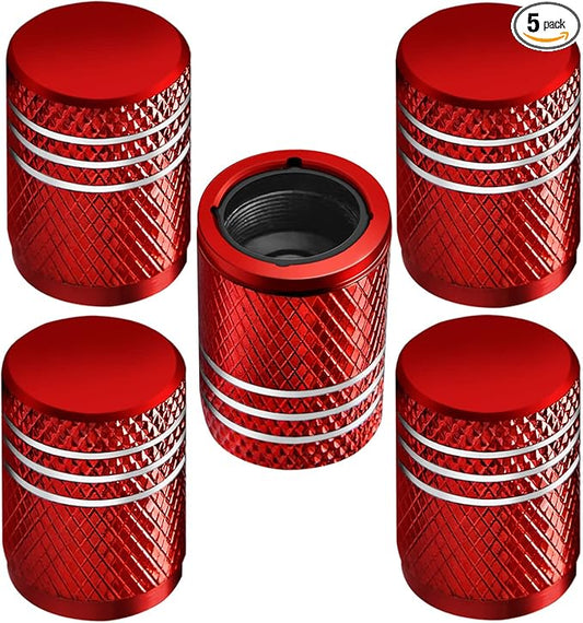 Tire Valve Stem Caps for Car Tire Cap 5 Pack Corrosion Resistant Leak-Proof Premium Alloy Universal fit for Car Bike Truck Motorcycle Red