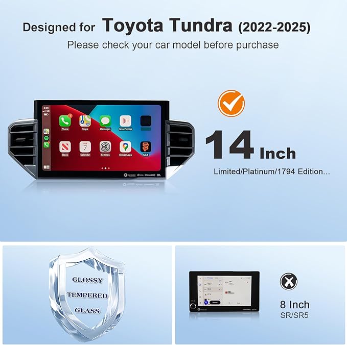 2024 Tundra Screen Protector for 2022-2026 Tundra/Sequoia 3rd Gen 14 inch Touchscreen for 2024 Toyota Tundra Accessories Anti-Scratch Tempered Glass Protective Film