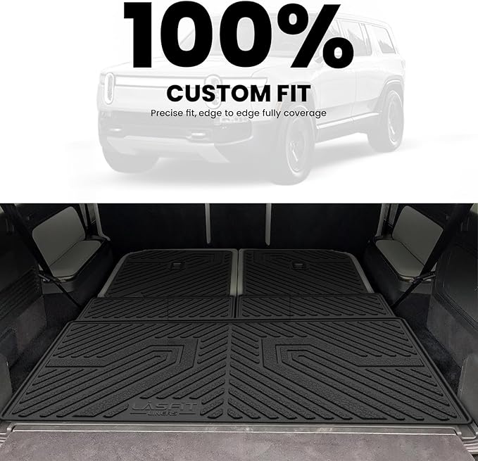 LASFIT Trunk Mat & Backrest Mats for Rivian R1S 2024 2023 2022, All Weather TPE Custom Fit Cargo Liner for R1S Cargo Mat, Black, Easy to Clean