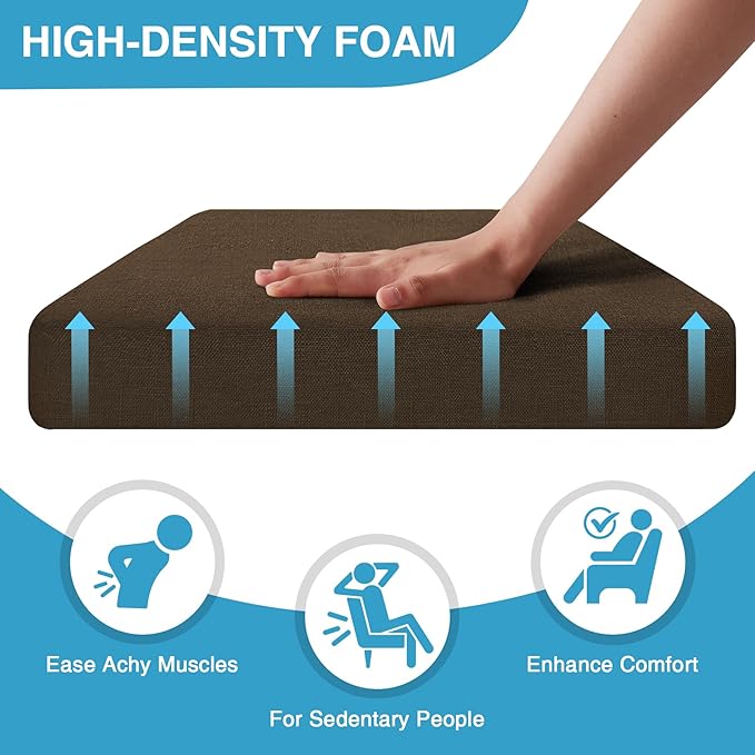 IASEAHK Chair Cushions for Dining Chairs Set of 4, Non Slip Kitchen Chair Pads, 17" x 16" x 2", Indoor Dining Chair Cushions with Ties, D-Shaped Seat Cushions for Kitchen Chairs, Brown