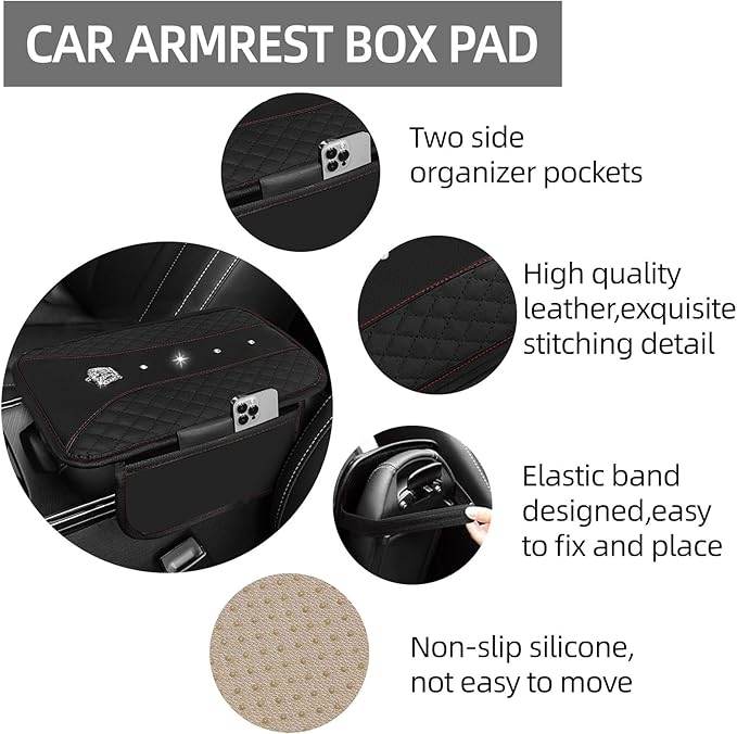 NBTEPEM 6 PCS Bling Car Accessories Set, Leather Steering Wheel Covers Universal 14.5-15 inch, Center Console Cover, Seat Belt Cushion, Cup Holder Coaster (Black)