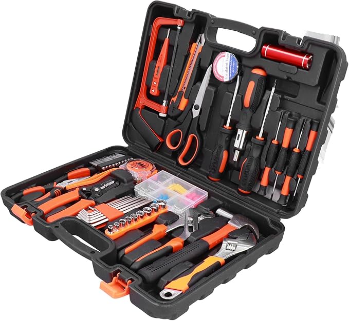 FIXMAN 50 Piece Maintenance Tool Set for Household Repair with High Carbon Steel Pliers Screwdriver Cutter and Wrench includes Flashlight and ABS Storage Case