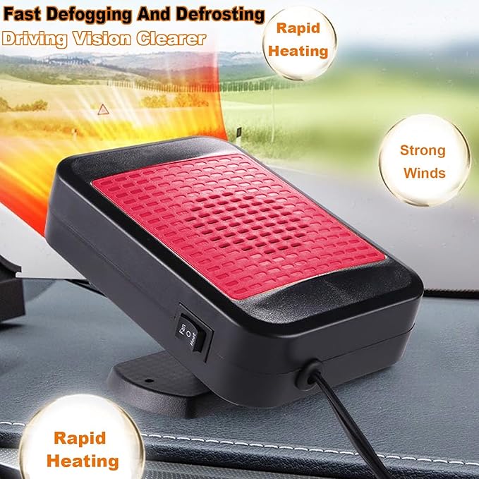 Car Heater & Defroster 12V Portable Car Heaters for Vehicle – 200W Fast Heating & Cooling Fan with 360° Rotatable Base Plug In Windshield Defogger for Car,Truck,SUV,RV | Auto Heater for Winter Driving