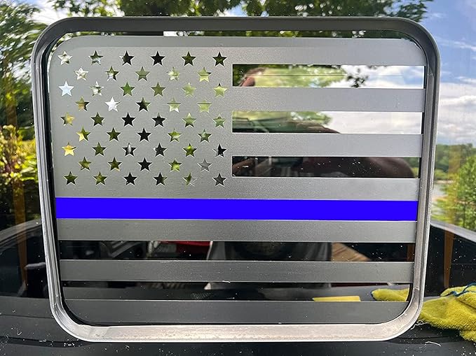 Xinghe for Ford F150 F250 F350 2015-2026, Rear Middle Window American Flag Decals, Matte Black USA Flag Decal for Truck Back Window, for Ford Raptor 2015-2026 Accessories (Blueline)