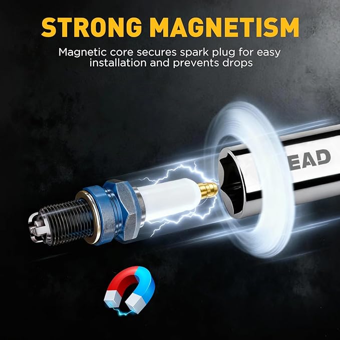 ELEAD 9/16" Swivel Magnetic Spark Plug Socket, 3/8" Drive x 6" Total Length, Thin Wall Spark Plug Removal Tool, 360 Degree Swivel, Enhanced Magnetic, 6-Point Design, Cr-V Steel