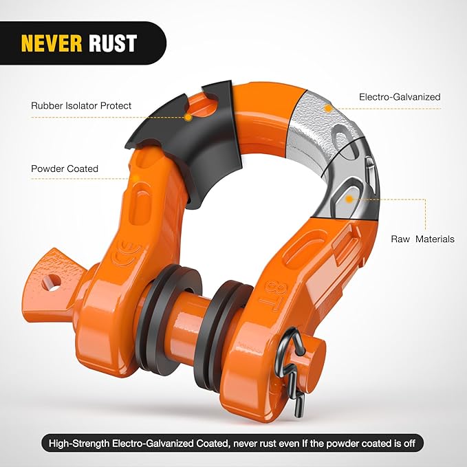 Nilight Heavy Duty Mega D-Ring Shackles(2 Pack) 68,000 lb Break Strength(17,000 lb WLL) w/ 7/8″ Screw Pin & Washers, Forged Steel Off-Road Recovery Shackles for Tow Strap & Winch Gear, Orange