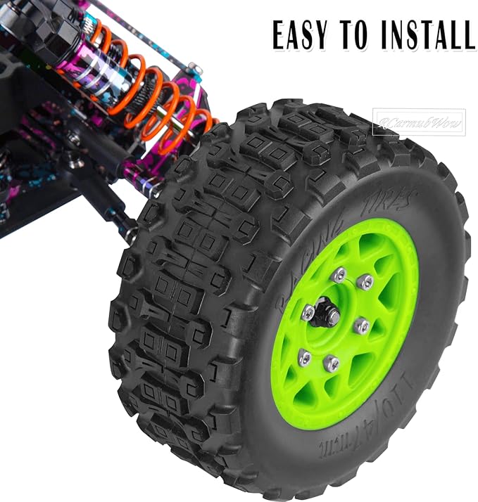 RC Truck Tires RC Wheels and Tires,12mm/14mm/17mm Hex RC Tires for 1/10 Slash 4×4 2WD,Arrm a Senton,Axia1 Red cat Rc 4wd,Off-Road Tire w/RC Wheels Hex,Green
