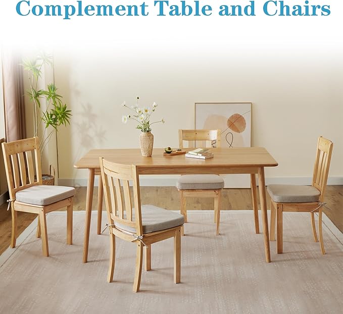 IASEAHK Chair Cushions for Dining Chairs Set of 6, Non Slip Kitchen Chair Pads, 17" x 16" x 2", Indoor Dining Chair Cushions with Ties, D-Shaped Seat Cushions for Kitchen Chairs, Beige