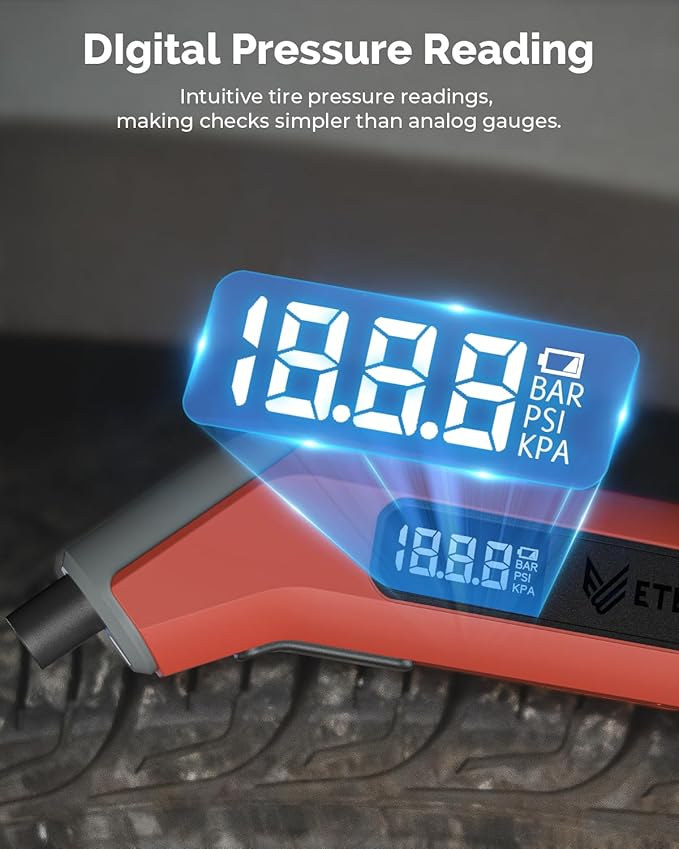 ETENWOLF T300 Digital Tire Pressure Gauge 3-200 PSI, Industrial Tire Gauge Calibrated to ANSI B40.7 Grade 2A(Plus-Minus 0.5%), Replaceable AAA Batteries, Dark Cyan