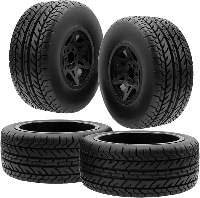 4-Pack RC Short Course Truck Wheels & Tires w/Foam Inserts OD110mm Compatible with Losi Tenacity Traxxas Slash Arrma HPI Redcat Blackout 1/10 RC Short Course,6-Spoke