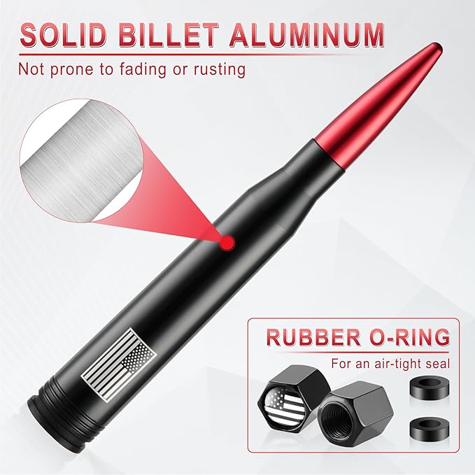 BJSIA American Flag Car Antenna for Truck with Valve Stem Caps - Universal Compatible with Ford, Dodge, Chevrolet, GMC, Jeep, Toyota Truck Car Accessories, Heavy Duty Pickup Trucks Accessories - Red