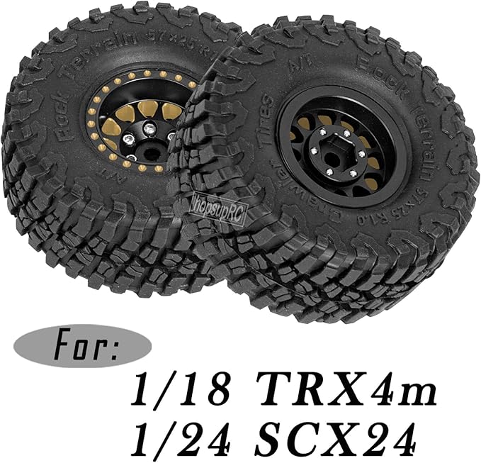RC Full Brass 1.0in Beadlock RC Truck Tires Wheels Tires Upgrades Part for 1/18 1/24 Trx4m Axial SCX24 RC Crawler,RC Wheels Hops Up(4pcs Black)