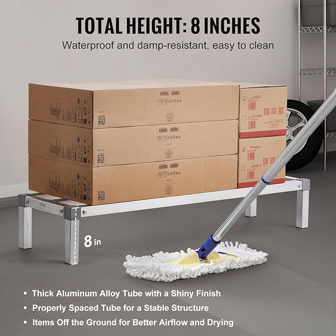 VEVOR Aluminum Dunnage Rack, 48” x 14” Commercial Food Floor Rack, 8” Off the Floor, 1000 lbs Capacity All-Welded Aluminum Storage, for Storage in Restaurants, Kitchens, Garages and Vehicles