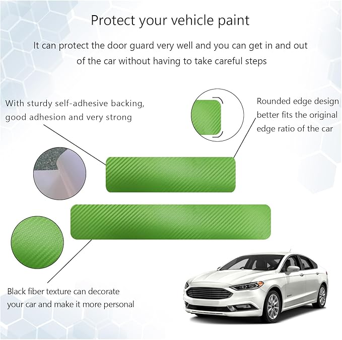 Dickno 4 PCS Car Door Sill Protector, 3D Carbon Fiber Auto Door Entry Edge Guard Protection Trim, Anti-Scratch Threshold Cover Strips, Sill Protection Sticker for Car SUV Truck (Green)