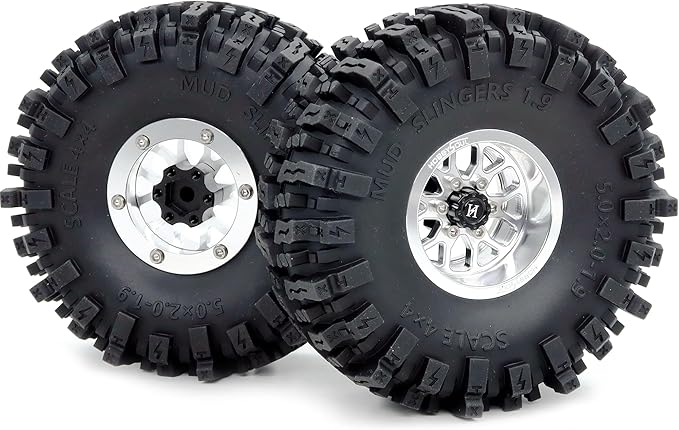 HOBBYSOUL 5.0'' Tall 1.9 Mud Slingers T8 tires & -10.5mm Negative Offset 1.9 Beadlock wheels rims For 1/10 Crawler SCX10 TRX4 high Trail Upgrades, HS701548