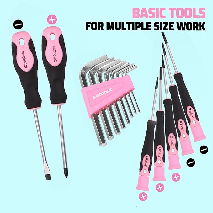 Cordless Drill Set, 293-Piece Household Tool Kit with 20V Electric Drill, Power Drill Sets Repairing Kit, Electric Screwdriver Driver Tool Kit for Home Maintenance, DIY and Crafts(Pink 2026)