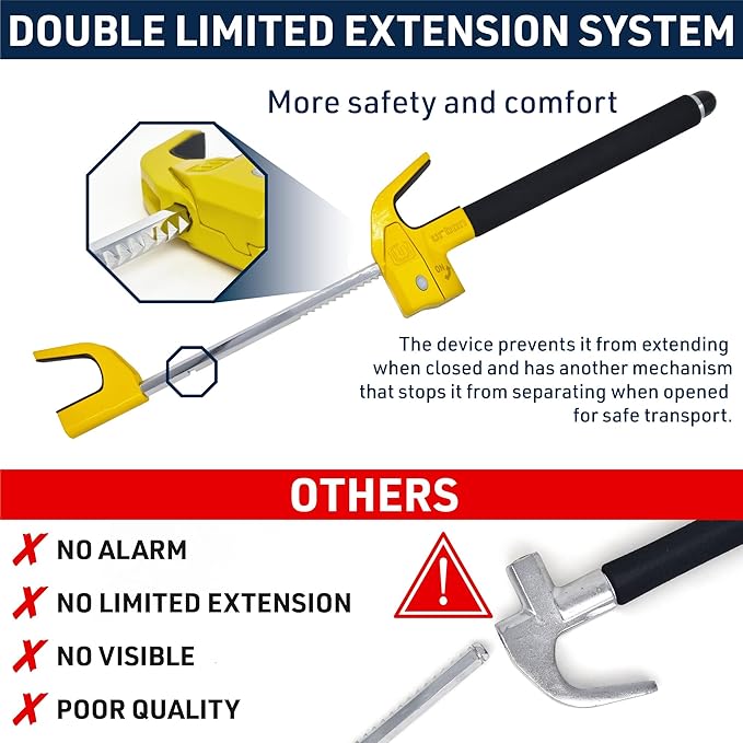 URBAN UR978Y Double Security Steering Wheel Lock with Hi-Tech Alarm, 120dB+LED, Smart Warning, A+ Sensitivity | Proven Theft Attempt Deterrence | Patented Anti-Theft Car Device Universal SUV Van Truck