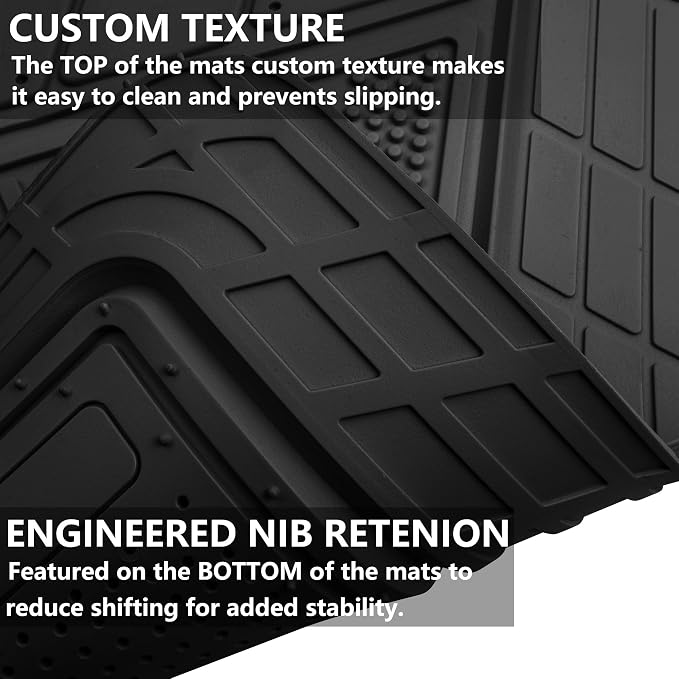 CAR PASS Heavy Duty Rubber Floor Mats Gray Car Mats Full Set with Trunk Cargo Liner - Universal Waterproof Floor Mats for Car SUV Truck, Durable All Weather Automotive Liner Mats (All Black)