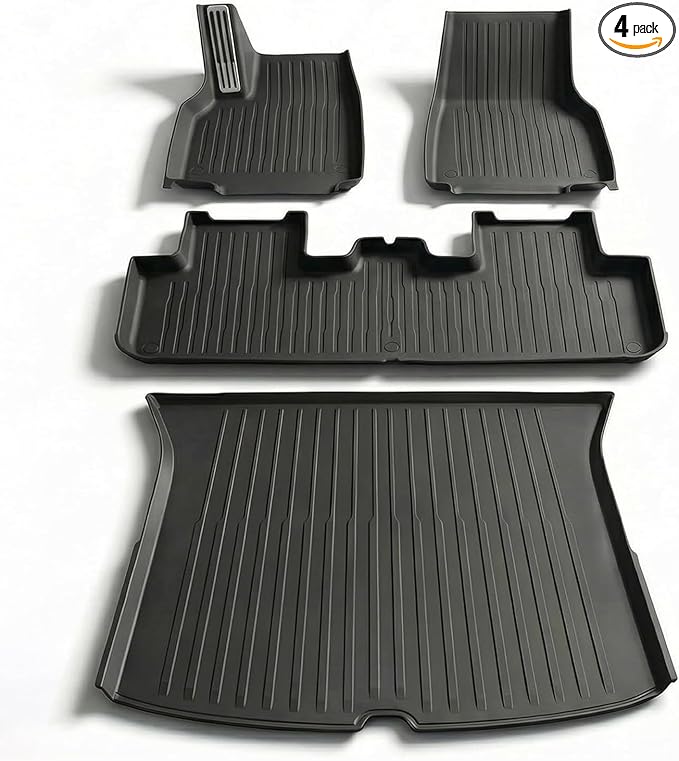 4 Pcs Floor Mats for Tesla Model Y Juniper Accessories 2025 2026 (Standard/Premium/Performance) 5-Seater, All Weather Custom Fit TPE Trunk Mats Cargo Liner Anti-Slip