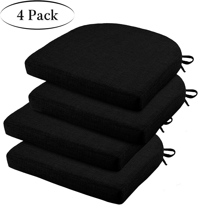 Basic Beyond Chair Cushions for Dining Chairs 4 Pack, Kitchen Chair Cushions with Ties and Non Slip Backing, 16 x 16 inches Chair Pads for Dining Chairs (Black)