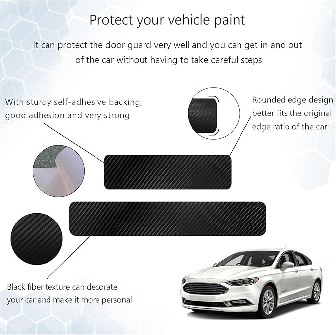 Dickno 4 PCS Car Door Sill Protector, 4D Carbon Fiber Auto Door Entry Edge Guard Protection Trim, Anti-Scratch Threshold Cover Strips, Sill Protection Sticker for Car SUV Truck (Black)