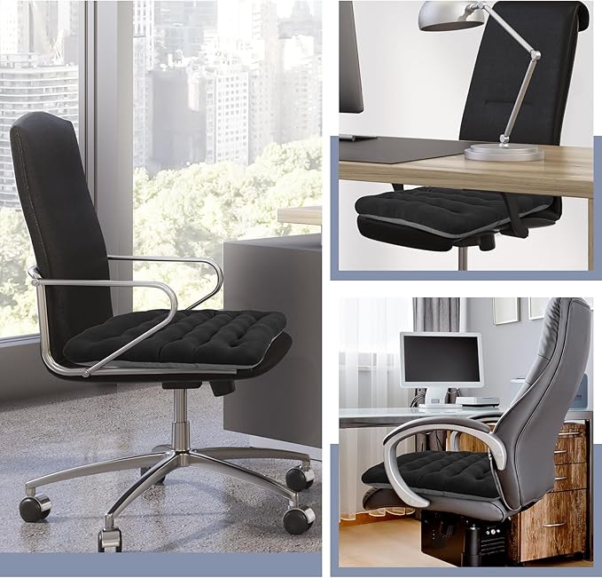BUYUE Good Support Office Chair Cushion Padded, Soft Velvet Comfortable Non-Slip Seat Cushion for Computer Desk Kitchen Chair (1 Count, Black)