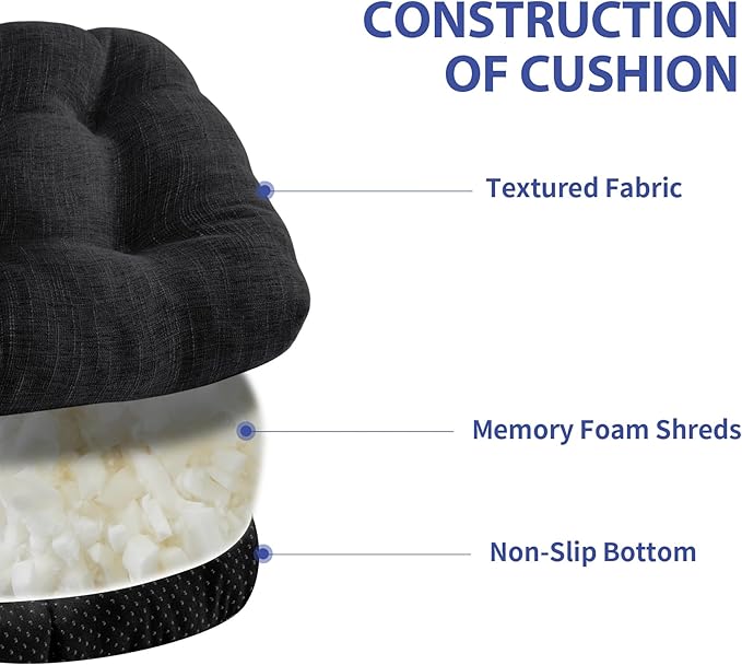 IPYNBAP Chair Cushions for Dining Chairs Set of 6, Kitchen Chair Cushions, Chair Pads with Ties and Non Slip Backing, Tufted Memory Foam Seat Cushion 6 Pack, 15.5" x 15.5" x 4", Black