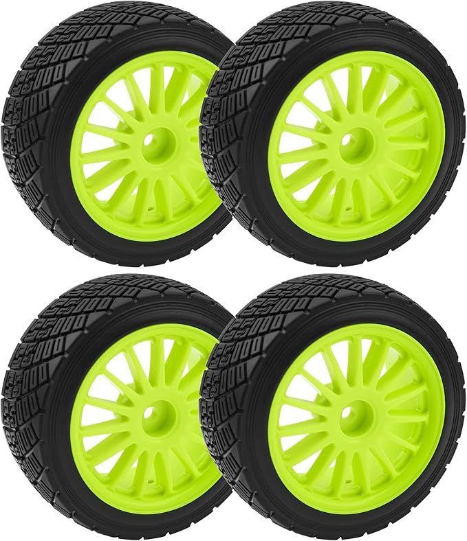 80mm/3.14" Rubber Tires & Plastic Wheel Rims 2.2 Inch 12mm Hex Hub Compatible with 1/10 HPI WR8 Off-Road Rally 1/14 WLtoys 124019 144001 1/16 Redcat Volcano RC Buggy (Green)