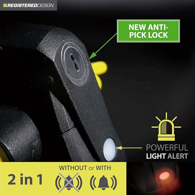 ARTAGO 870 High-End Steering Wheel Lock 2in1 | Smart Alarm, 120dB, Theft Attempt Warning, Night LED Alert | More Secure & Deterrent Around a Spoke, Best Anti-Theft Device for Car SUV Pickup-Truck Van