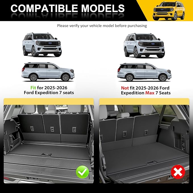 Trunk Mat & Backrest Mat for 2025 2026 Ford Expedition/Lincoln Navigator Standard 7 Seats(Not for Max/L Models), Rear Seat Back Cover Cargo Liner Only for 25 26 Expedition/Navigator Accessories