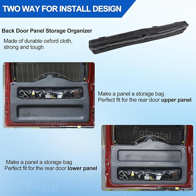 Car Trunk Organizer Compatible with Toyota FJ Cruiser 2007-2021, Back Door Panel Storage Organizer Multi-Compartment Oxford Cloth Car Storage Bag Space Saving (Carbon Fiber Pattern)
