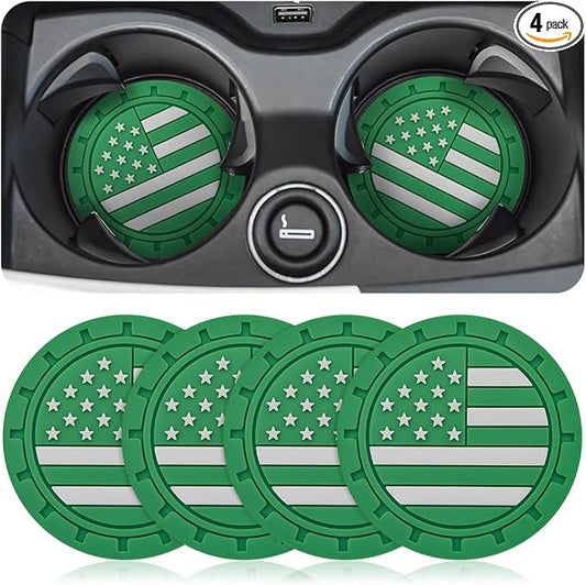 AUCELI 4 Pack Car Cup Holder Coasters, Colored American Flag US Flag Insert Car Cup Coaster, 2.75 Inch Anti Slip Shockproof Embedded Drink Mat, Vehicle Interior Decor Accessories