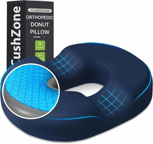 Donut Pillow Seat Cushion - Cooling Gel Donut Chair Cushions, Memory Foam Seat Cushion for Office & Home, Car Seat Cushion and Butt Pillow, Hemorrhoids Pillow and Tailbone Pain Relief, Blue