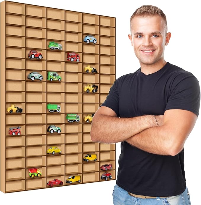 Menkxi 1 Pcs 102 Space Toy Car Display Case Wooden Wheels Shelf Wall Mounted Toy Car Storage Car Display Shelf Birthday Gift for Cars, Collectibles, Toy Figurines, Tiny Dolls, Shot Glasses