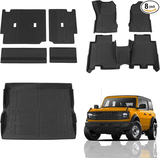 Floor Mats Compatible with 2021 2022 2023 2024 2025 2026 Ford Bronco Trunk Mat Cargo Liner Kick Mat for Ford Bronco Accessories 4 Door(Trunk Mat+Floor Mats+Rear Backrest Mats)