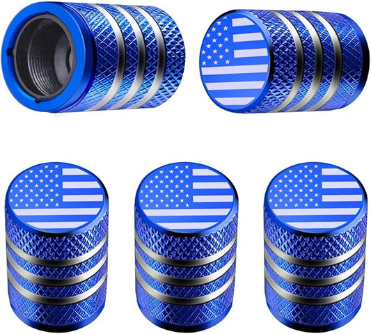 Tire Valve Stem Cap Cover - (5 Pack) Tire Air Cap Metal with Plastic Liner Corrosion Resistant Leak-Proof American Flag for Car Truck Motorcycle Bike Blue