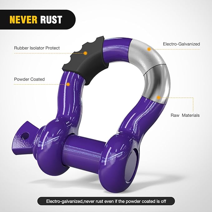 Nilight 2 Pack 3/4" D-Ring Shackle with 7/8" Screw Pin 41,887lbs Break Strength, Heavy Duty Off Road Recovery Shackle with Isolators Washers for Use with Tow Strap, Winch, Off-Road Truck Vehicle
