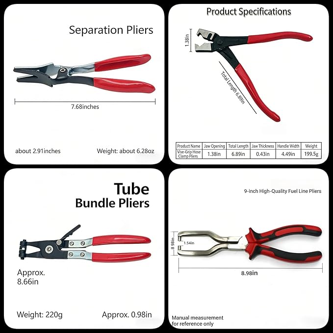 Professional Hose Clamp Kit 4Pcs, Fuel Line Pliers Set, Includes Disconnecting Pliers, Crimping Plier, Cutting Plier, And Wire Strippers for Tackle Wiring, Electrical Repairs, Auto Maintenance (4)