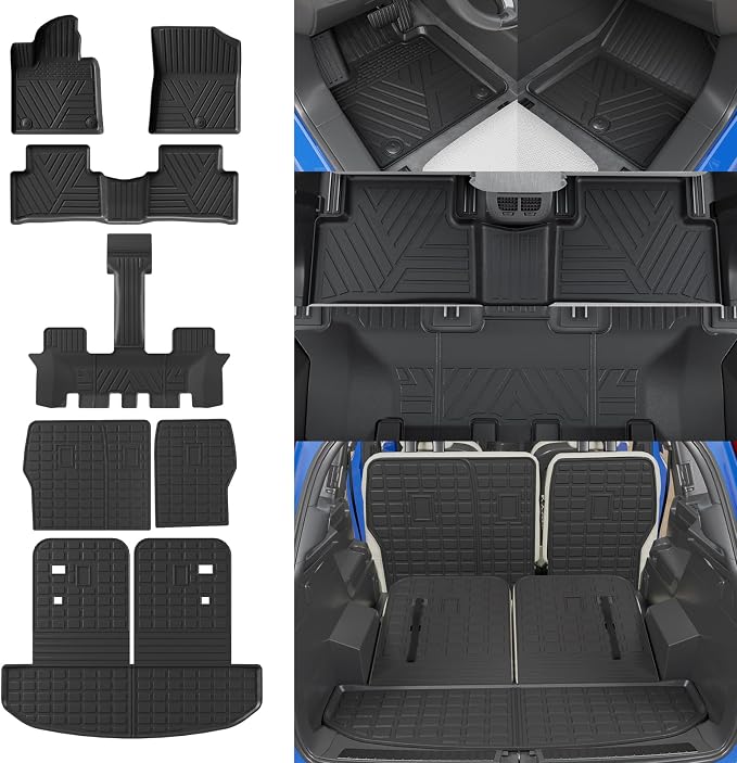 Rongtaod Floor Mats Compatible with 2021-2025 2026 Kia Sorento 6&7 Seats NO Hybrid Cargo Mat Cargo Liner Trunk Liner Trunk Mat Kick Mats Back Seat Protector 2024 Fuel Sorento Accessories (Set of 7)