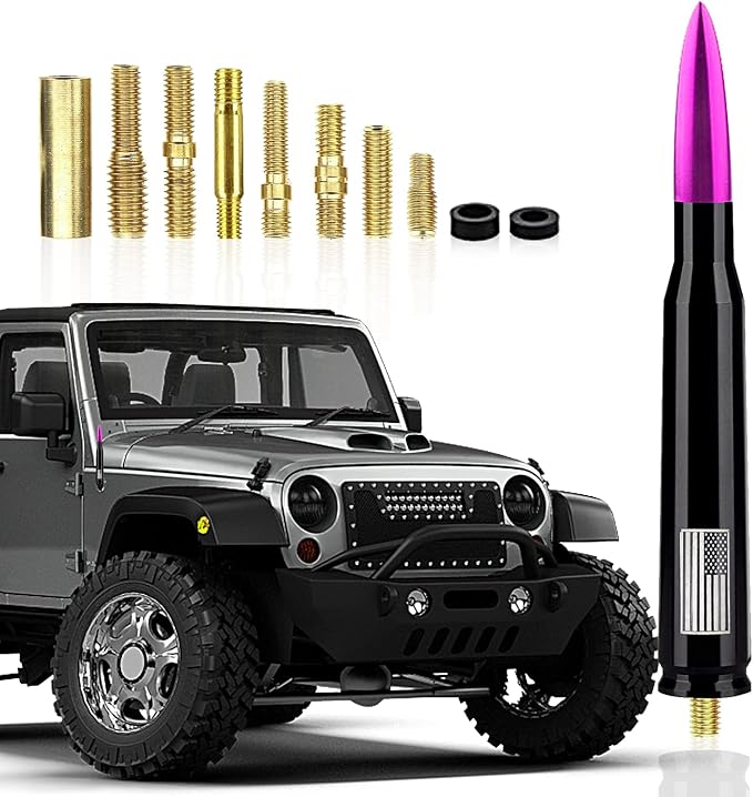 Ajxn 1 PC Car Truck Bullet Antenna, 5.4" Automobile Antenna Mast, Suitable for GM Chevy Silverado 1500 2500 3500 HD Avalanche GMC Sierra 1500 2500 3500 (American Flag Purple #110)