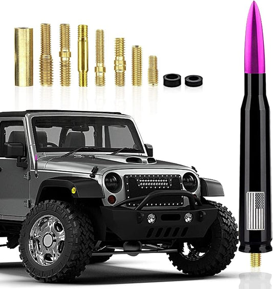 Ajxn 1 PC Car Truck Bullet Antenna, 5.4" Automobile Antenna Mast, Suitable for GM Chevy Silverado 1500 2500 3500 HD Avalanche GMC Sierra 1500 2500 3500 (American Flag Purple #110)