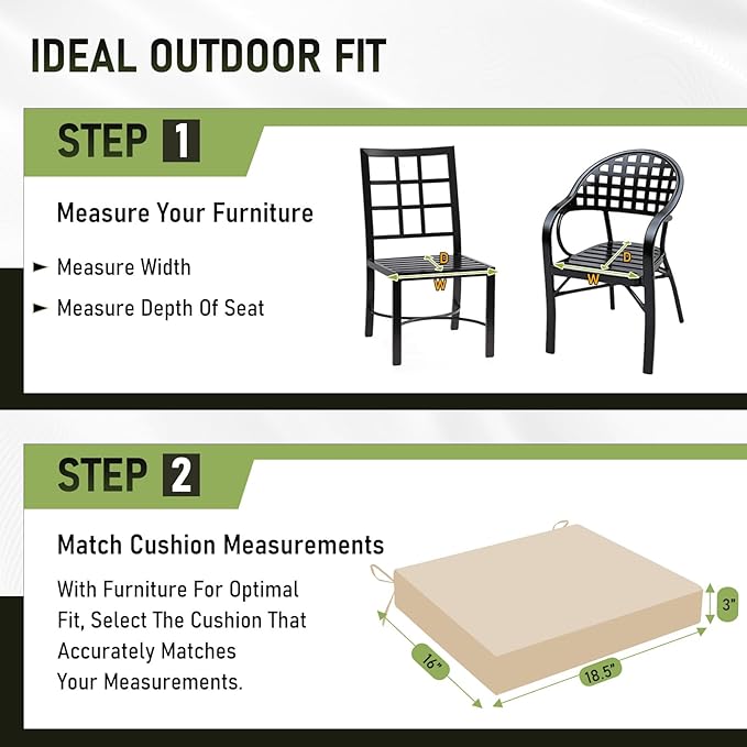 Basic Beyond Outdoor Chair Cushions Set of 2, Square Corner Outdoor Cushions for Patio Furniture, Water Resistant Patio Chair Cushions with 2 Ties, 18.5x16x3, Beige